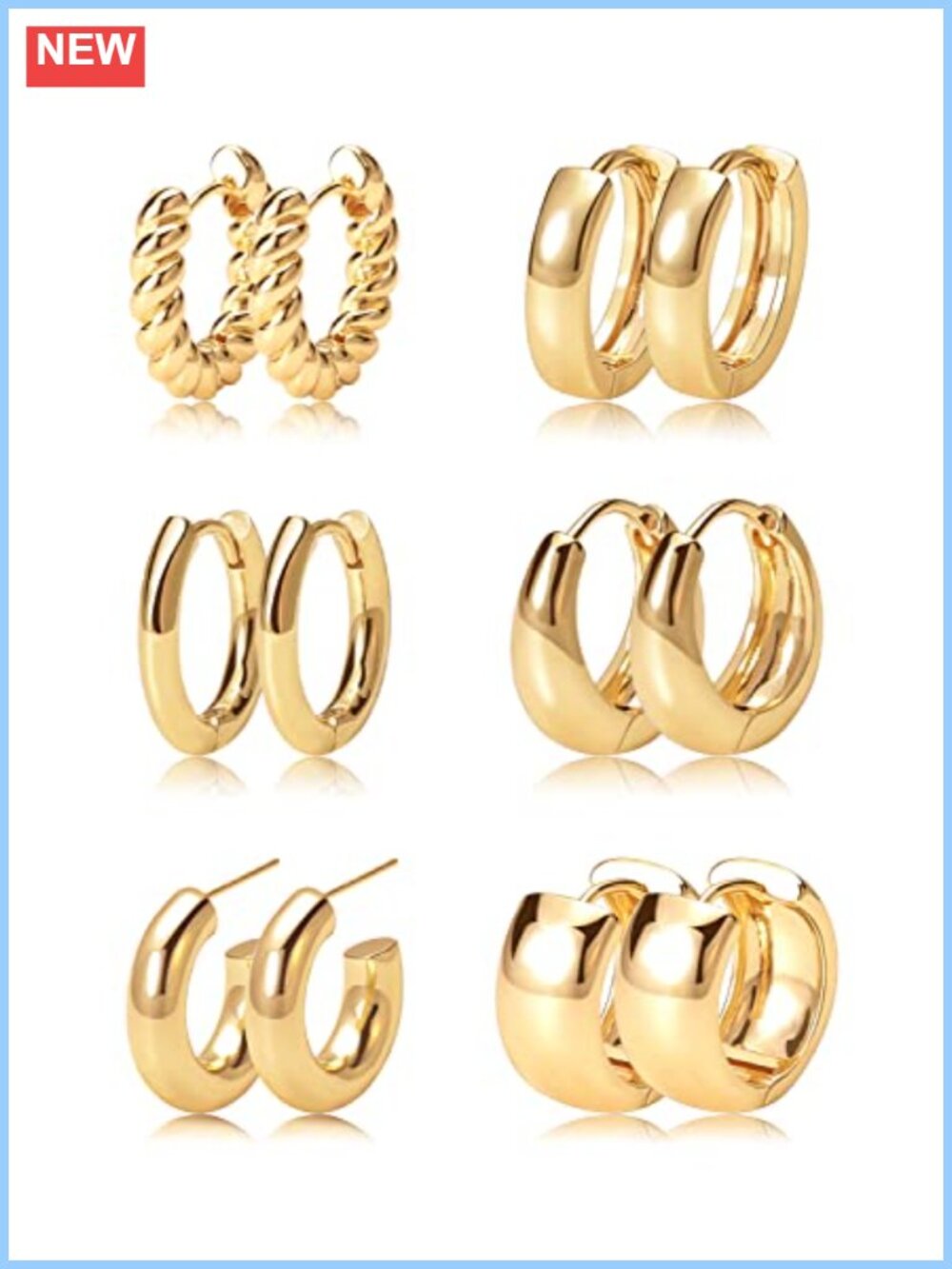 14k Gold Plated Huggie Hoop Earrings Set Hypoallergenic Chunky Twisted